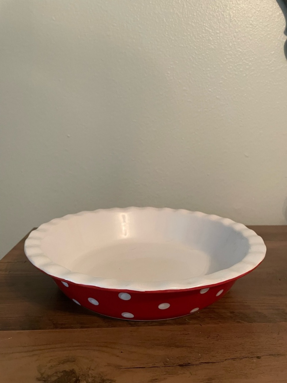 Red Polka Dot Ceramic Serving Bowl with White Rim